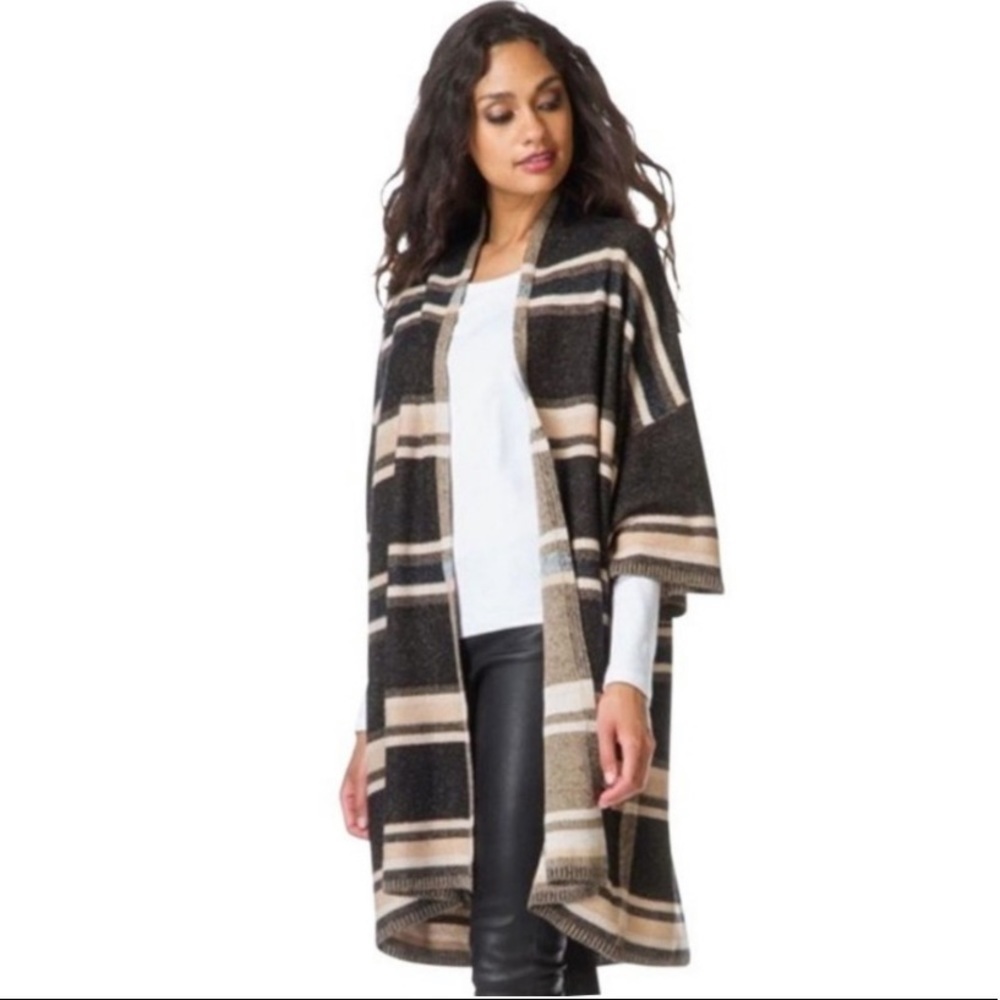 Vince Black and Tan Striped Cardigan Kimono S - Picture 2 of 9